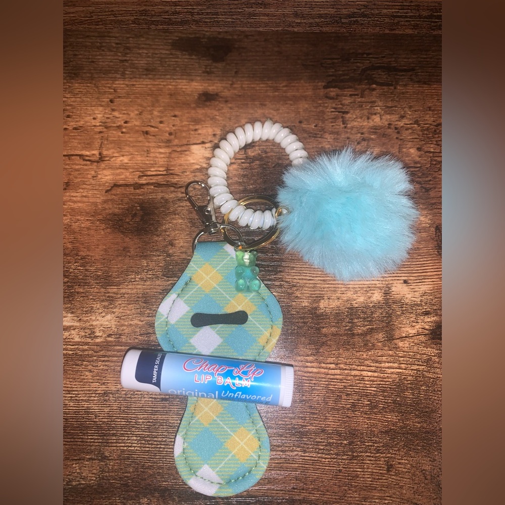 NWT Plaid Chapstick Holder Keychain Set
